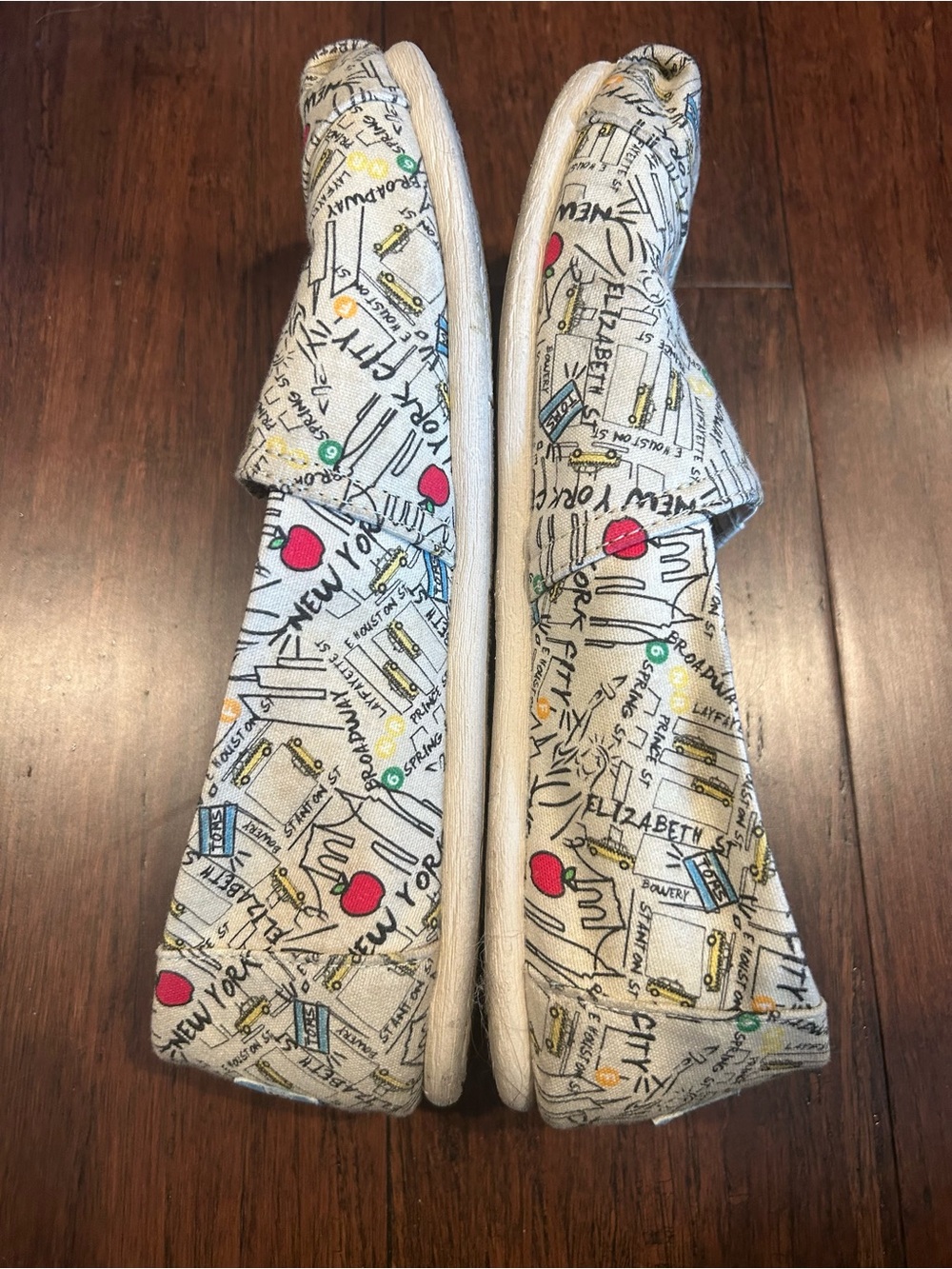 TOMS Canvas Slip-Ons with New York Map Print in Cream, Red, Yellow, Blue - Picture 4 of 10